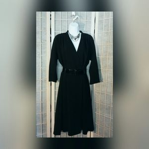 TALBOTS DRESS BLACK BELTED FAUX WRAP SZ 10